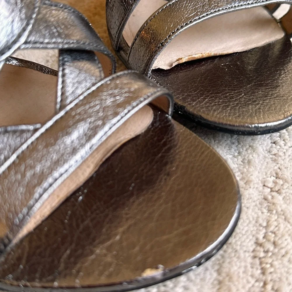 Michael Kors Metallic Strappy Heels Silver High Heel Shimmer Sandals Size 9